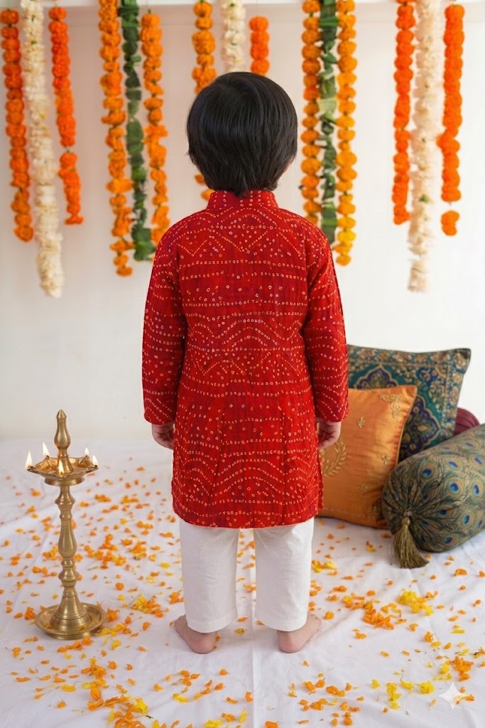 Red Bandhani Kurta Pyjama Set