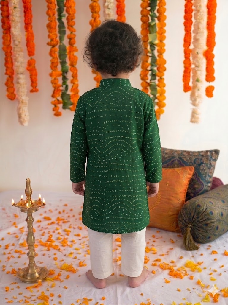Green Bandhani Kurta Pyjama Set