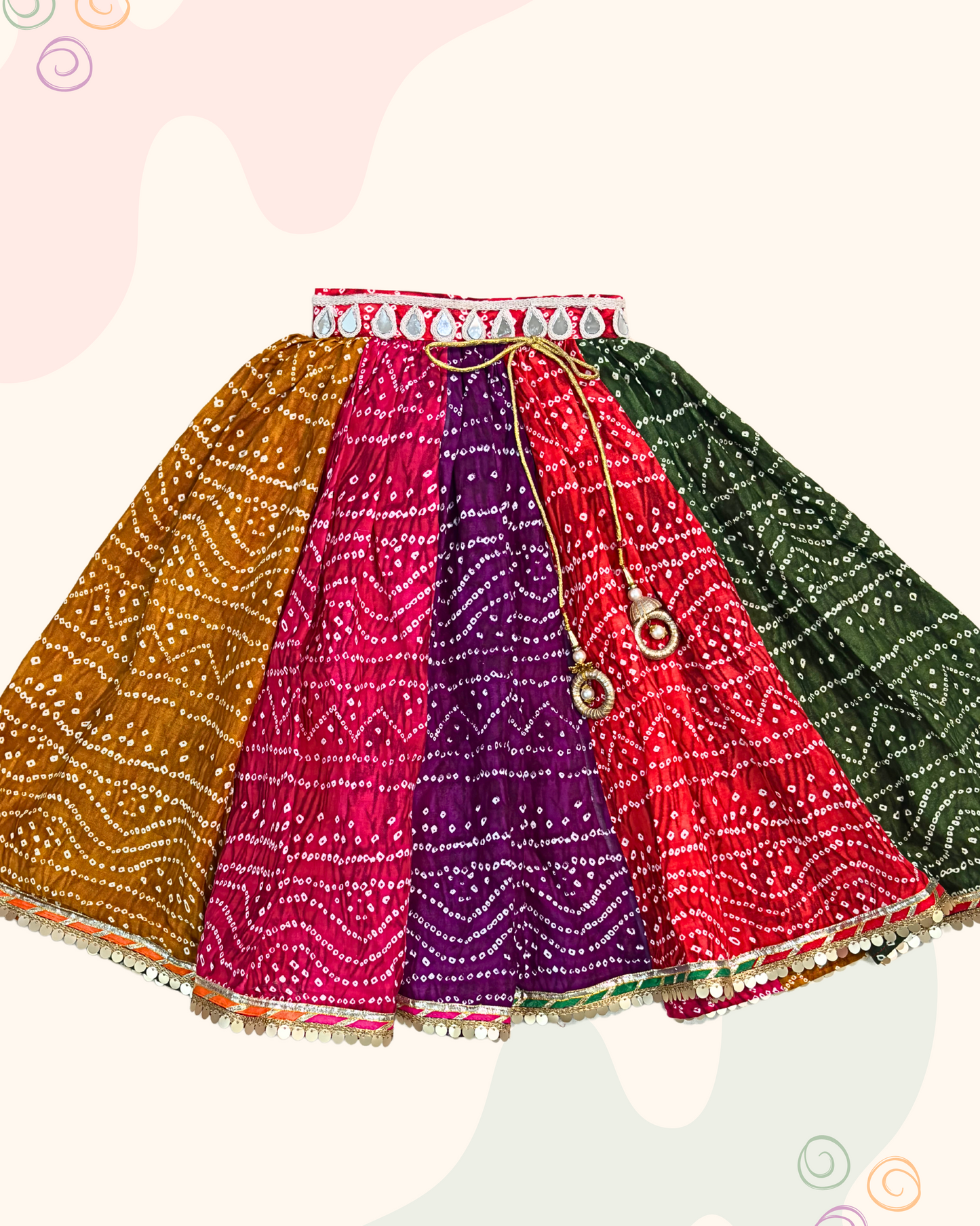 The Bandhani Multicolour Lehenga Set-Half sleeves