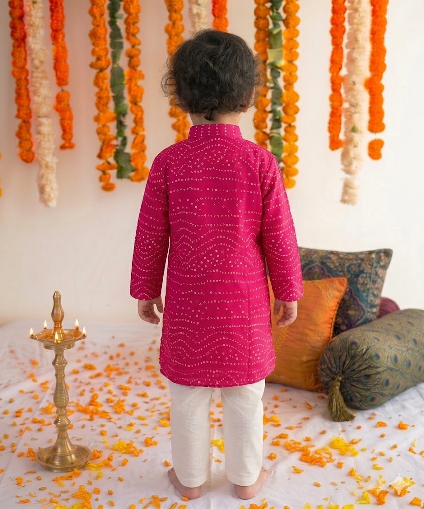 Magenta Bandhani Kurta Pyjama Set
