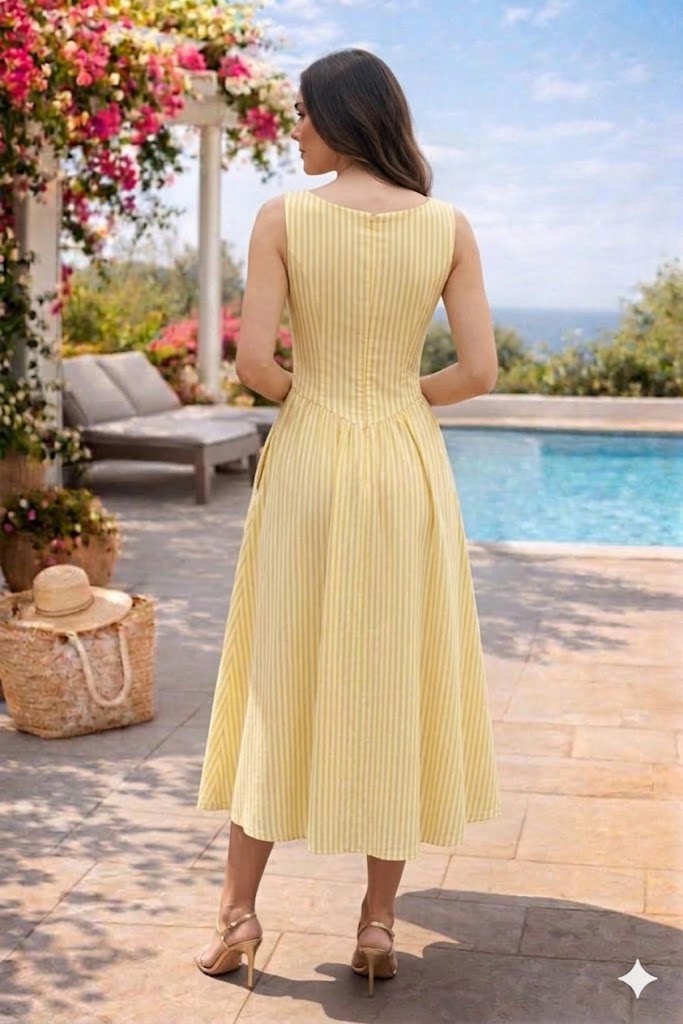 Yellow Striped Midi Dress