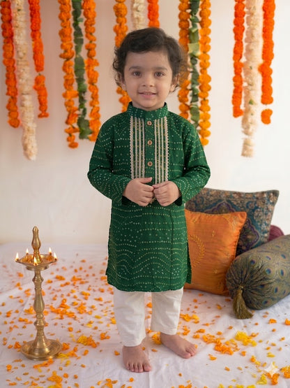 Green Bandhani Kurta Pyjama Set
