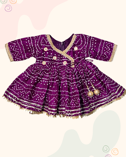 Bandhani print Angrakha Kurta Set-Purple