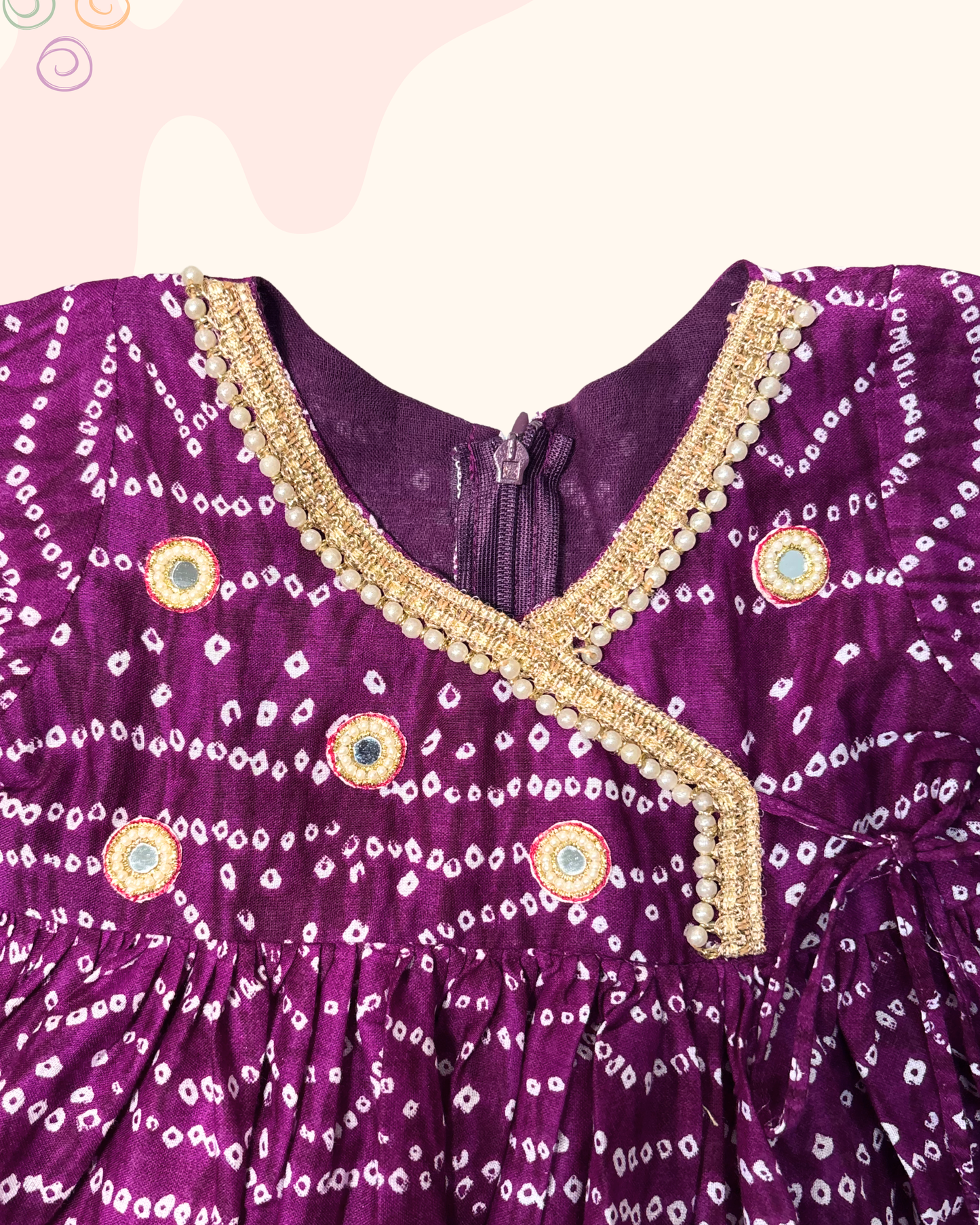 Bandhani print Angrakha Kurta Set-Purple