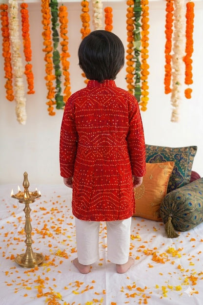 Red Bandhani Kurta Pyjama Set