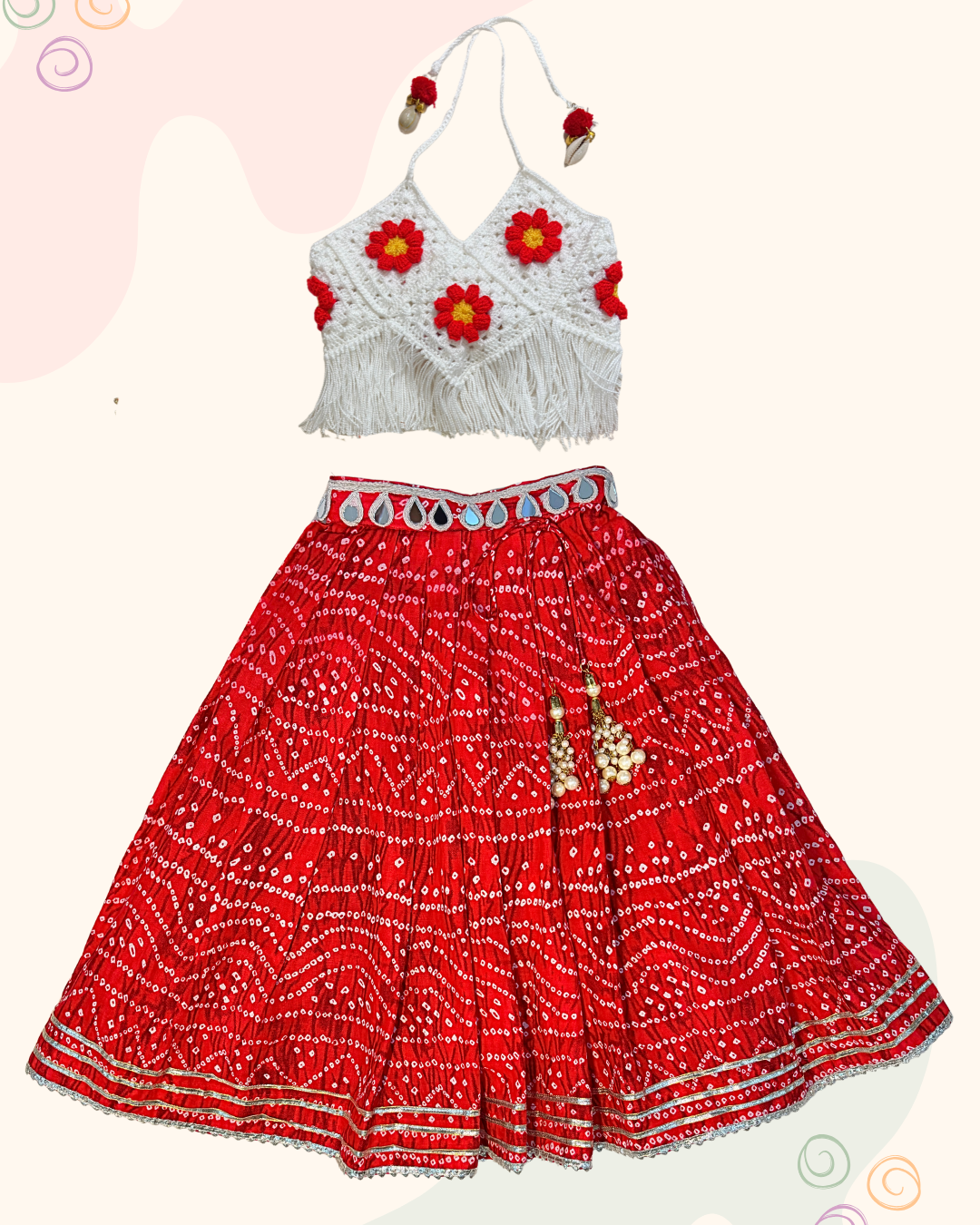 The Crochet top and Bandhani lehenga set