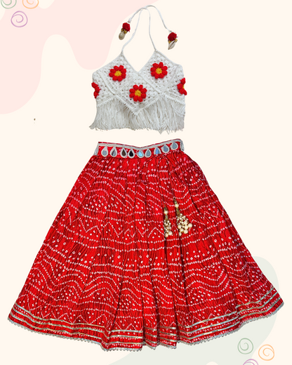 The Crochet top and Bandhani lehenga set