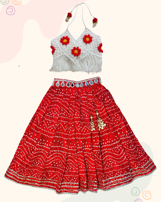 The Crochet top and Bandhani lehenga set