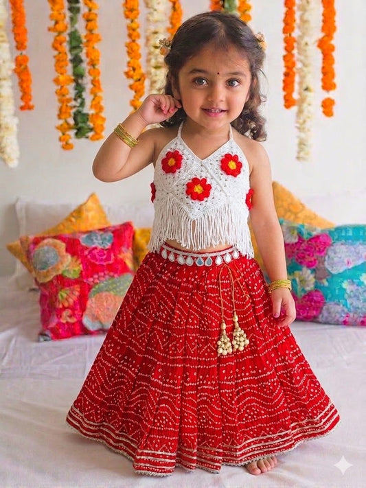 The Crochet top and Bandhani lehenga set