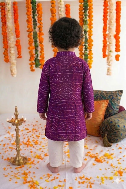 Purple Bandhani Kurta Pyjama Set