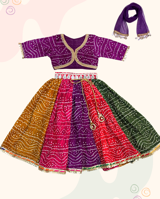 The Bandhani Multicolour Lehenga Set- Full sleeves