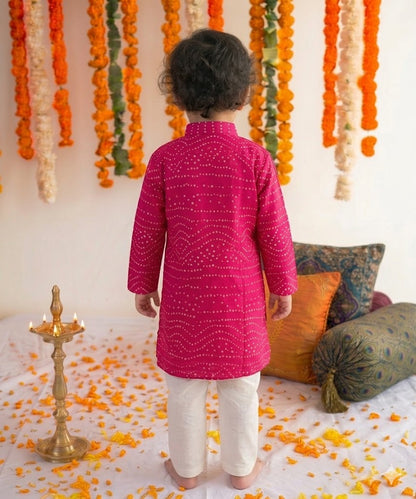 Magenta Bandhani Kurta Pyjama Set