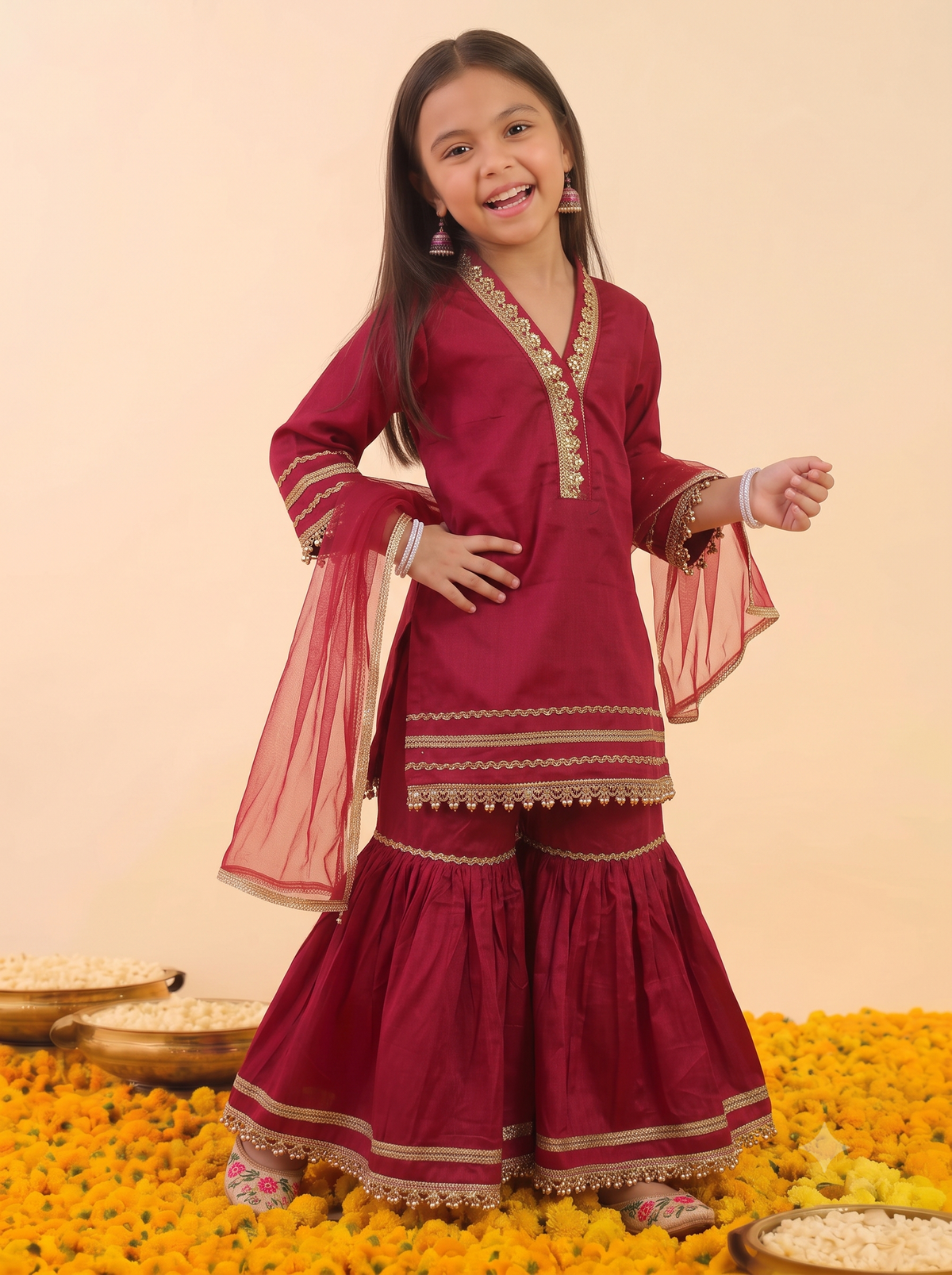 Maroon Sharara Set Of Three