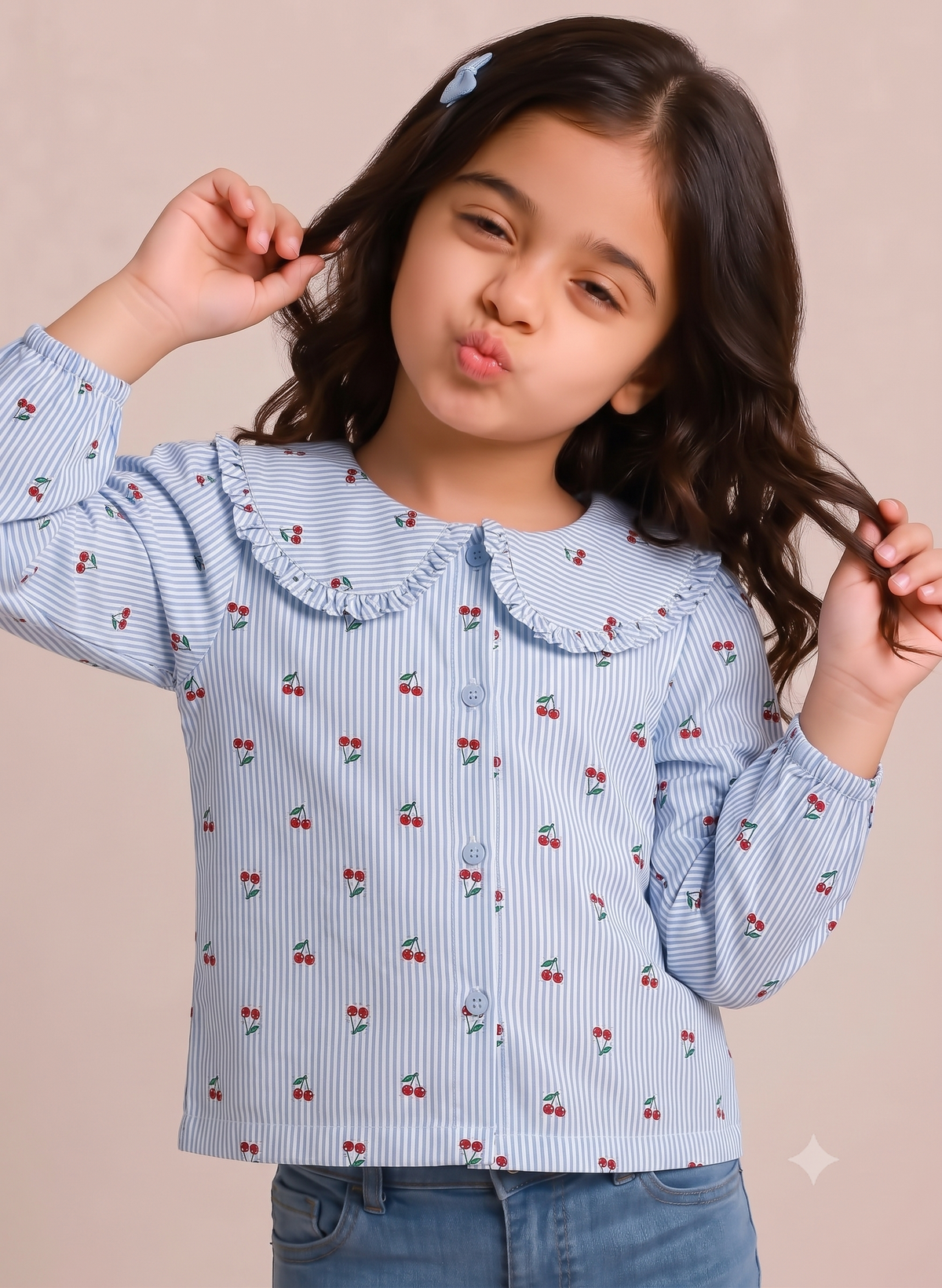 Peter Pan Collar Cotton Top-Blue