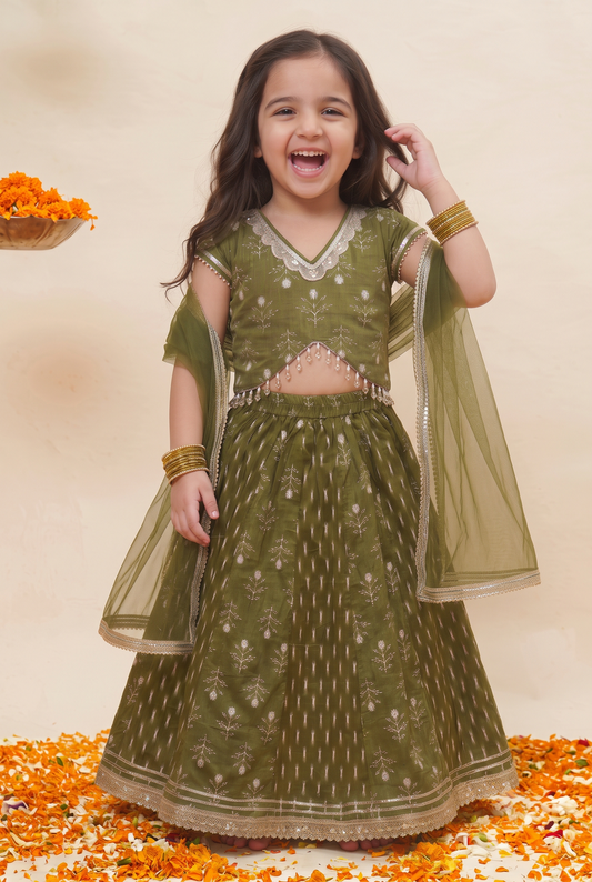 Mehendi multi print lehenga set of three