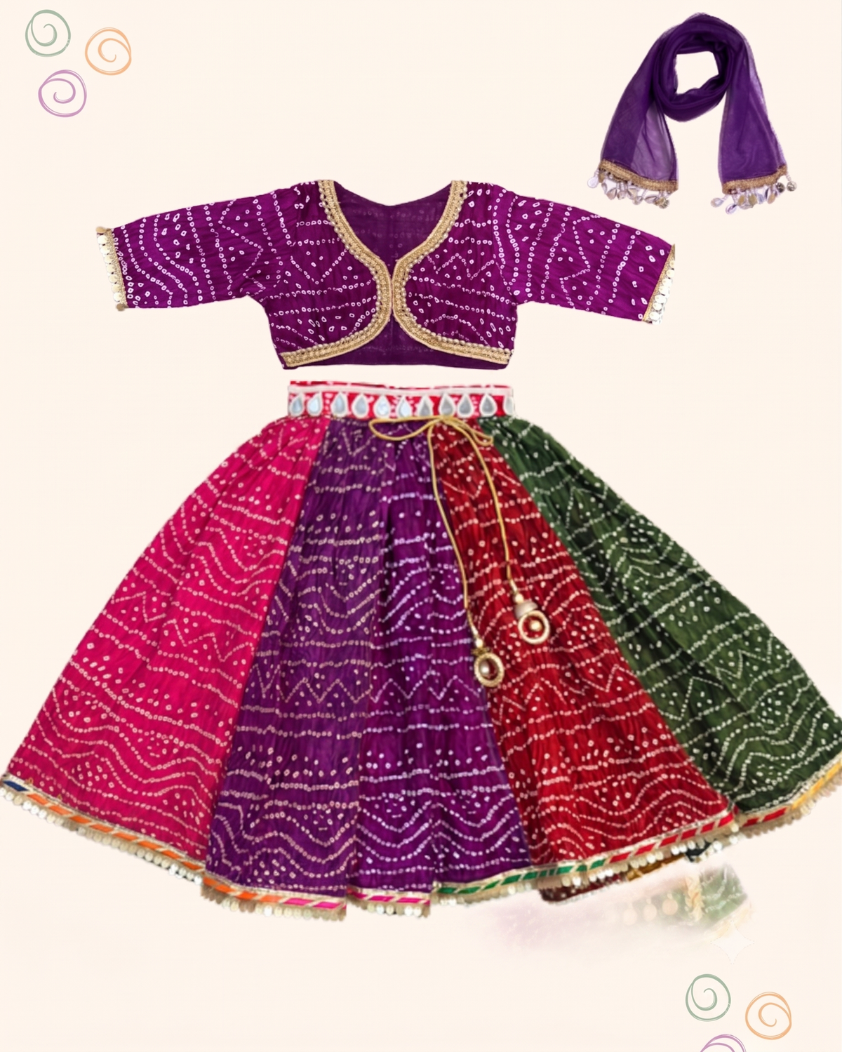 The Bandhani Multicolour Lehenga Set-Half sleeves