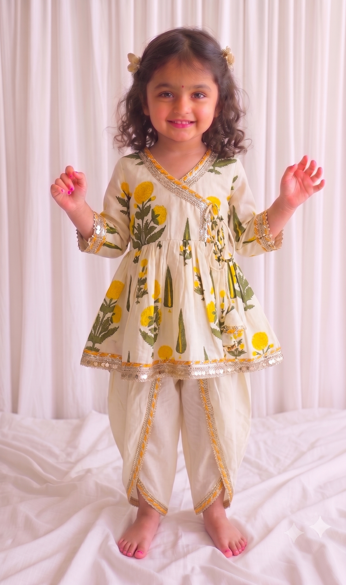 Floral Angrakha Kurta-Set Of Three