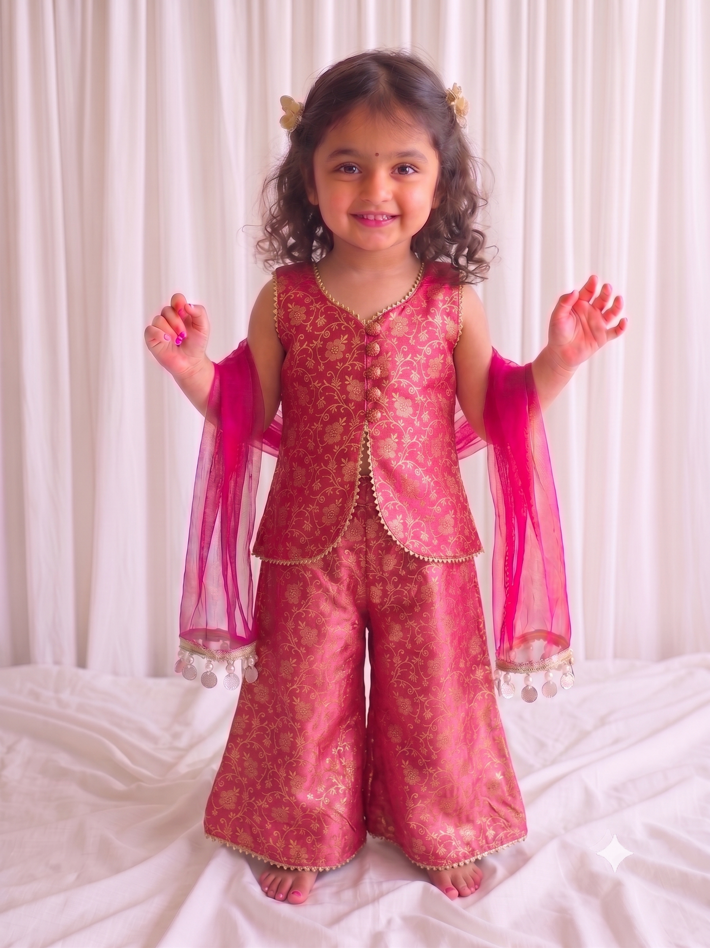 Brocade Silk Pepulm Kurta and Palazzo-Set Of Three (Copy)