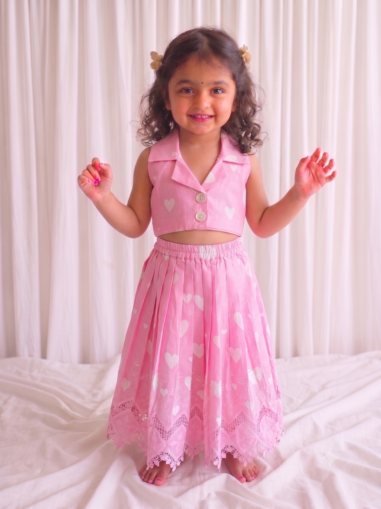 Pink crop top and skirt set