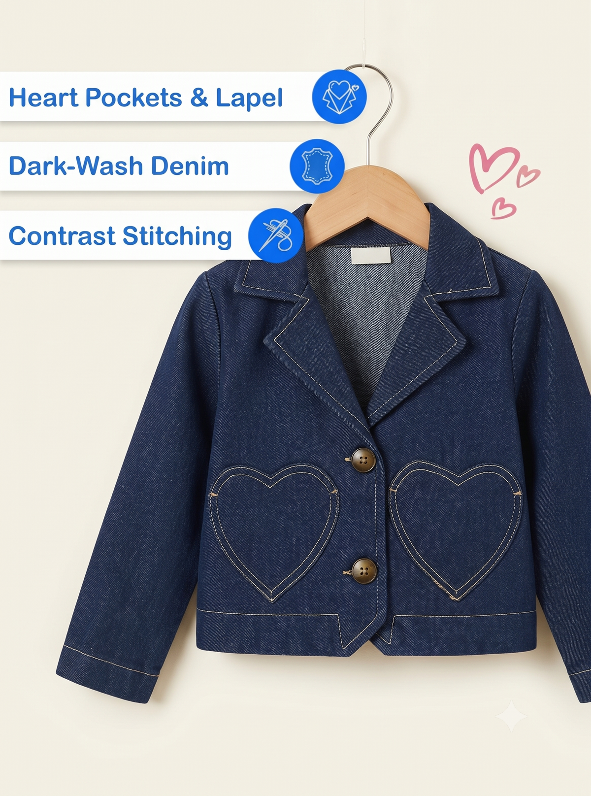 Denim Jacket With Heart Detailing