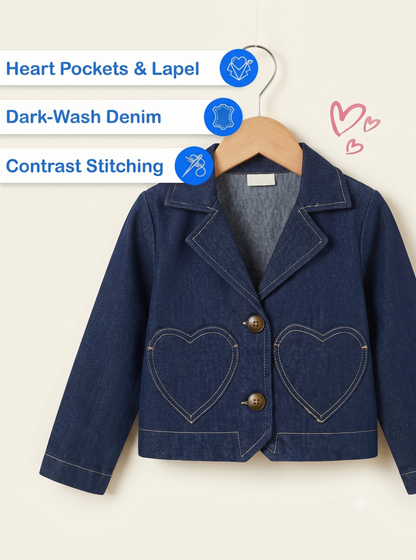 Denim Jacket With Heart Detailing