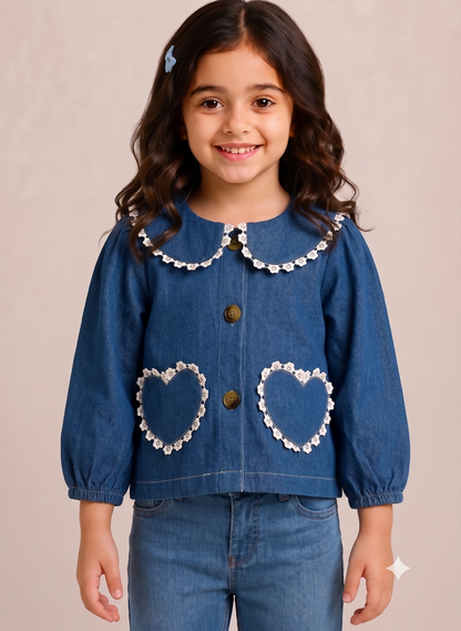 Denim Top With Heart Detailing