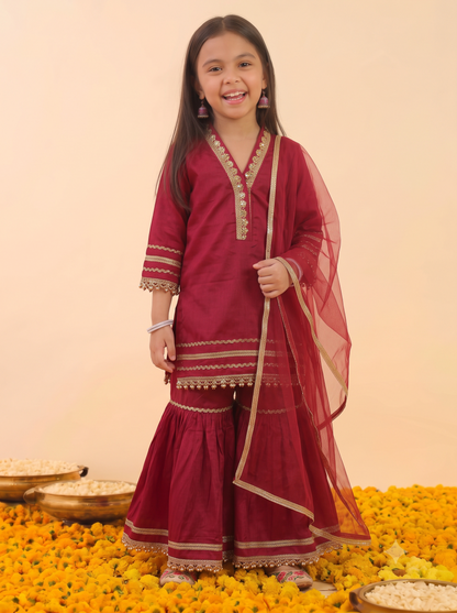 Maroon Sharara Set Of Three