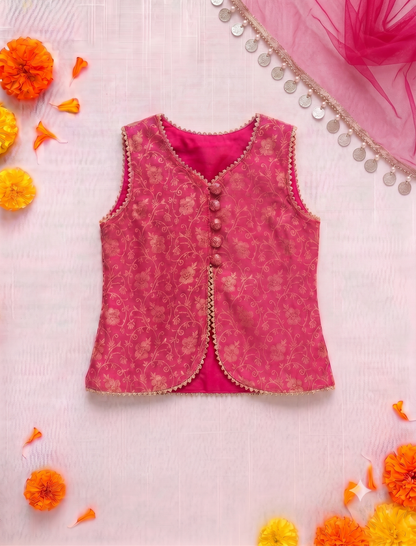 Brocade Silk Pepulm Kurta and Palazzo-Set Of Three (Copy)