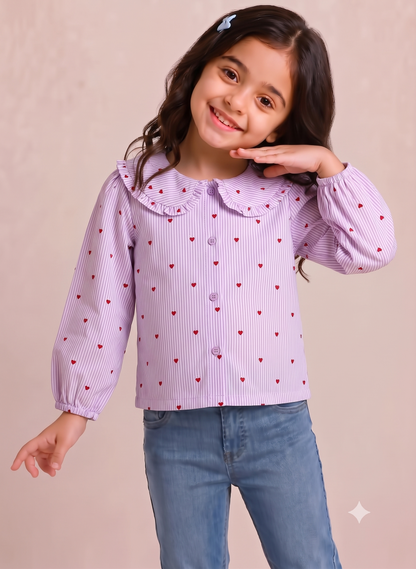 Peter Pan Collar Cotton Top-Pink