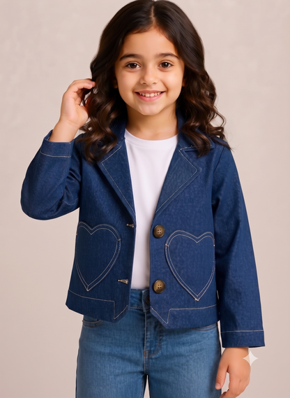 Denim Jacket With Heart Detailing