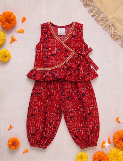 Ajrak Print Cotton Jhabla Set