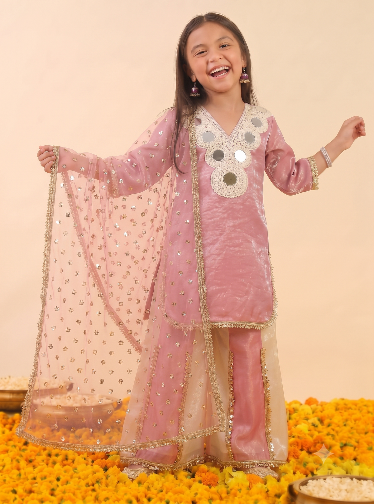 Pink & Cream Sharara Set of Three