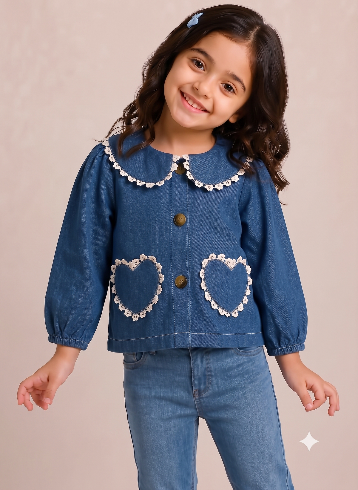 Denim Top With Heart Detailing