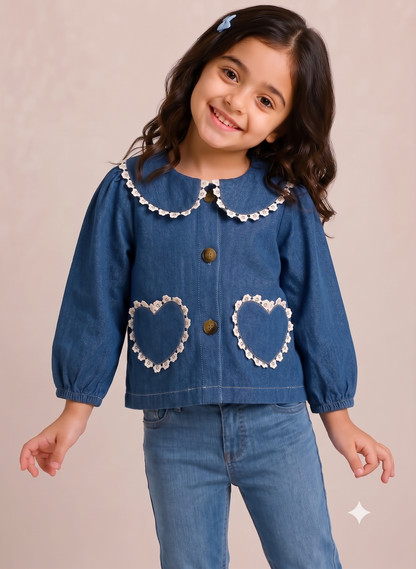Denim Top With Heart Detailing