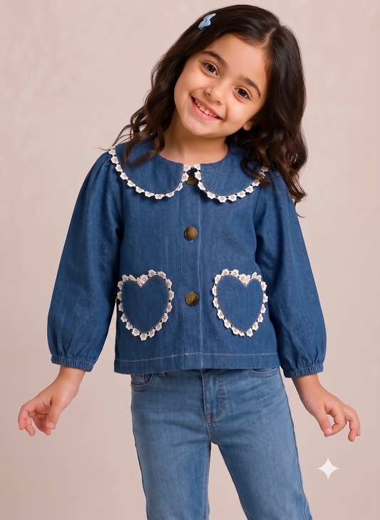 Denim Top With Heart Detailing