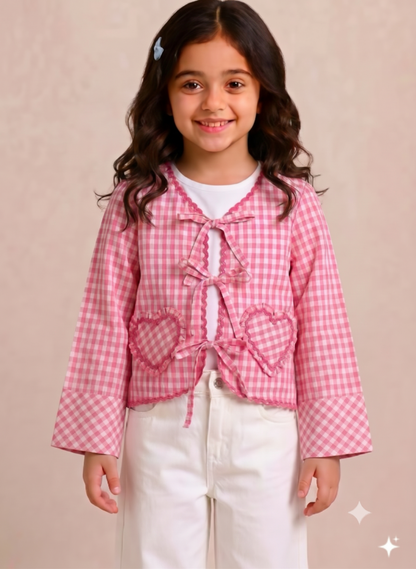 Cotton Tie-Up Jacket-Pink