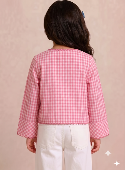 Cotton Tie-Up Jacket-Pink