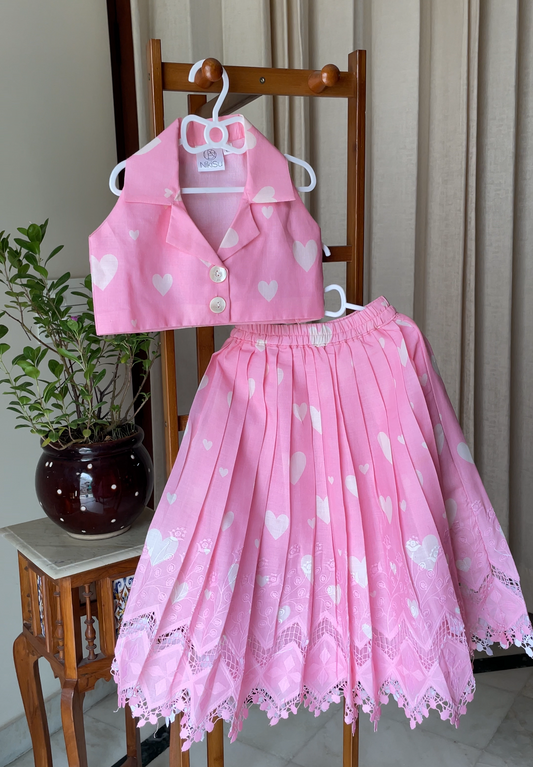 Pink crop top and skirt set