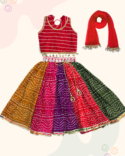 The Cotton Bandhani Multicolour Lehenga Set