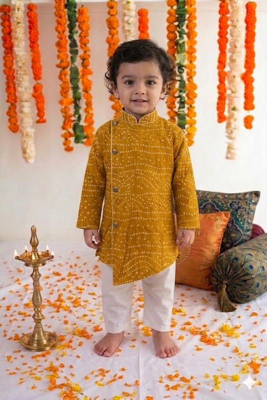 Mustard Asymmetric Kurta Set