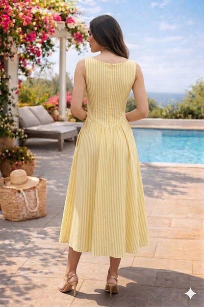 Yellow Striped Midi Dress