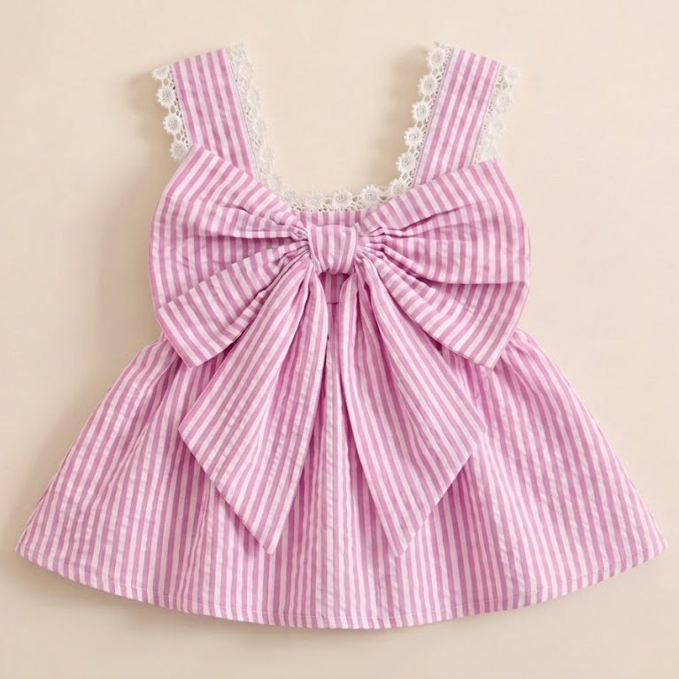 Striped Bow Top-Pink