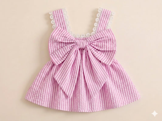 Striped Bow Top-Pink