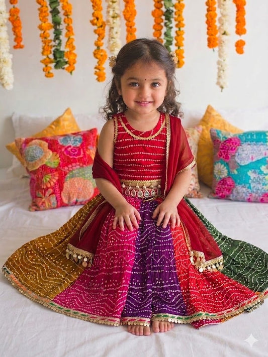 The Cotton Bandhani Multicolour Lehenga Set