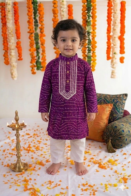 Purple Bandhani Kurta Pyjama Set
