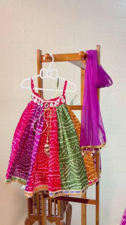 The Bandhani Multicolour Lehenga Set-Half sleeves
