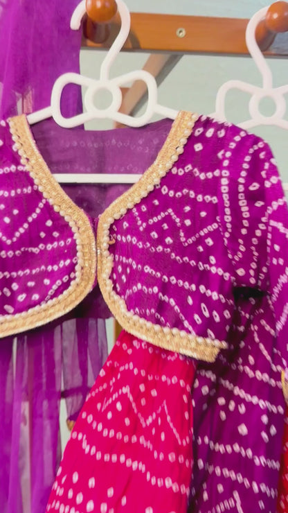 The Bandhani Multicolour Lehenga Set-Half sleeves