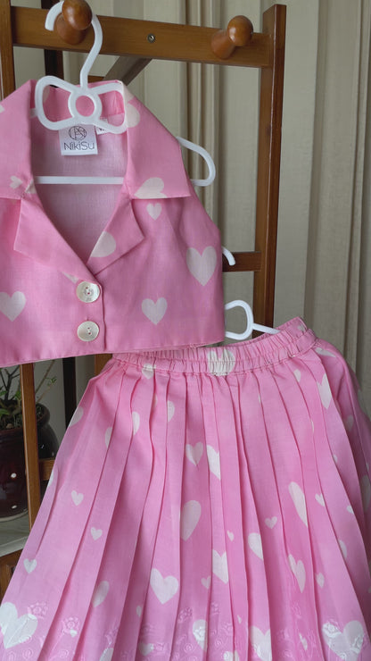 Pink crop top and skirt set